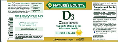 Paquete doble vitamina D3 Nature's Bounty 250 cápsulas cada una