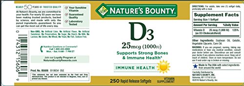 Paquete doble vitamina D3 Nature's Bounty 250 cápsulas cada una