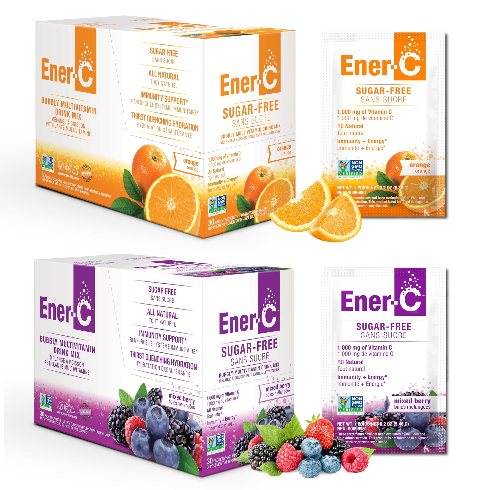 Paquete Ener-C polvo multivitaminico sin azúcar 60 sobres