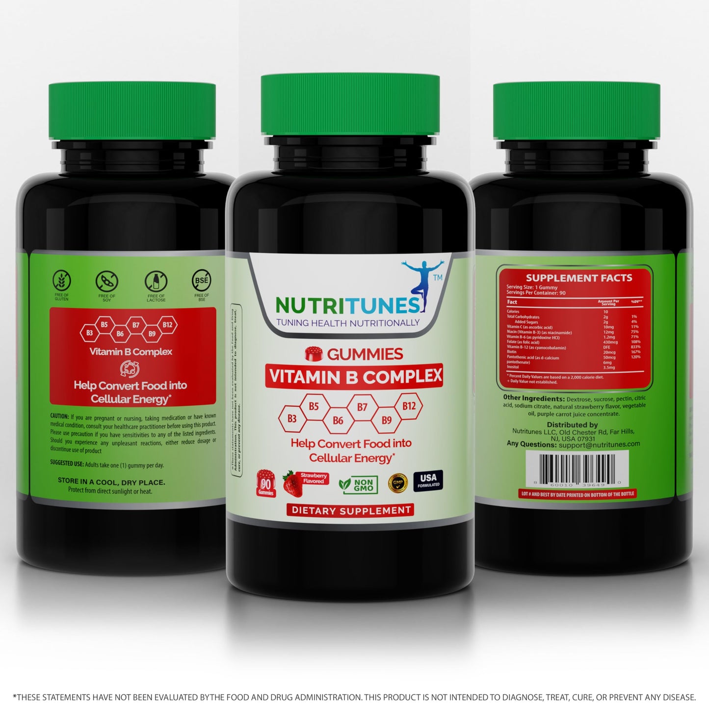 Paquete etiqueta vitaminas complejo B Nutritunes en EE.UU.