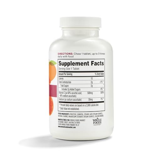 Paquete frente 365 Whole Foods vitamina c tabletas masticables