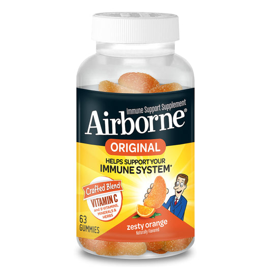 Paquete frontal gomitas vitamina c Airborne sabor naranja