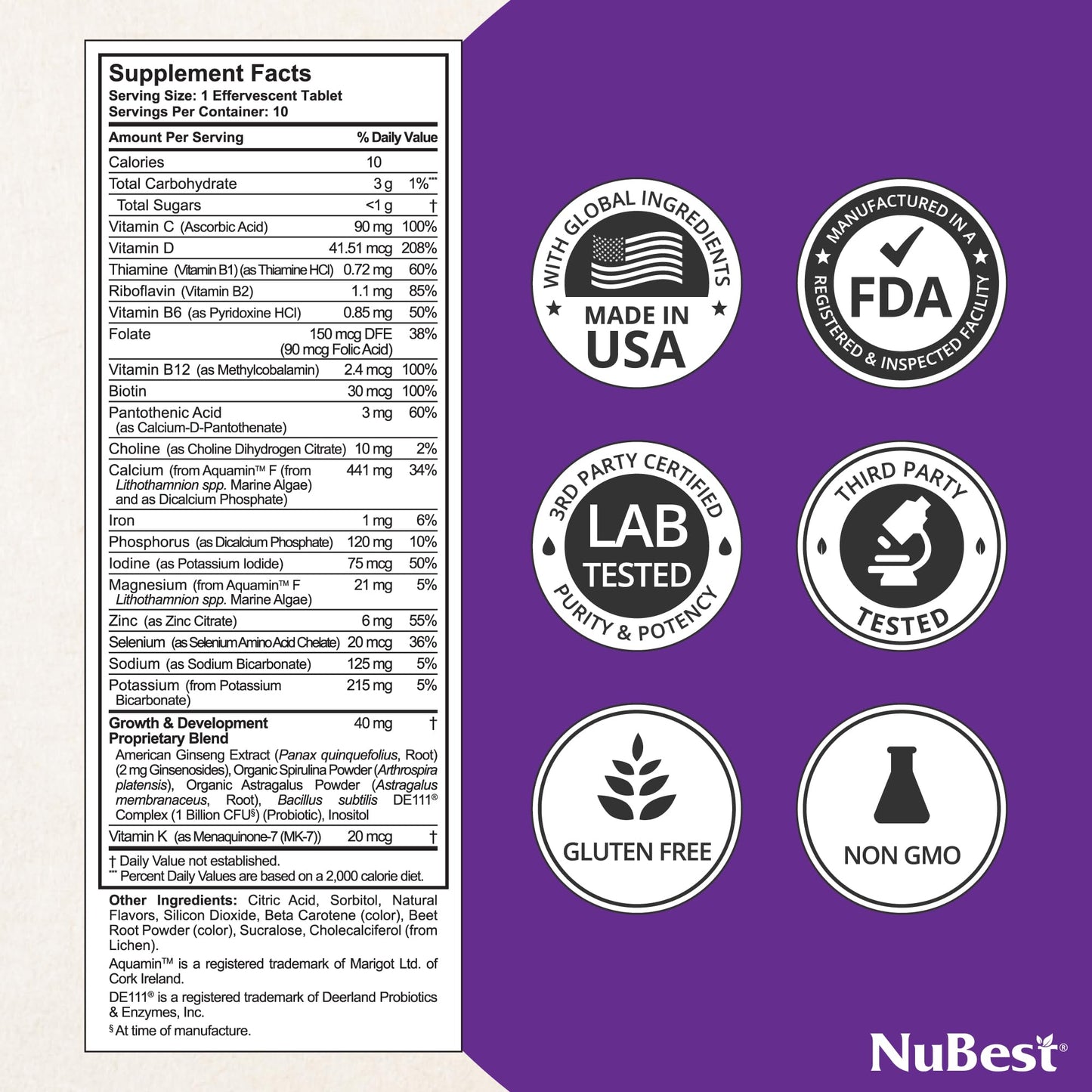 Paquete frontal multivitaminas NuBest Tall Fizzy
