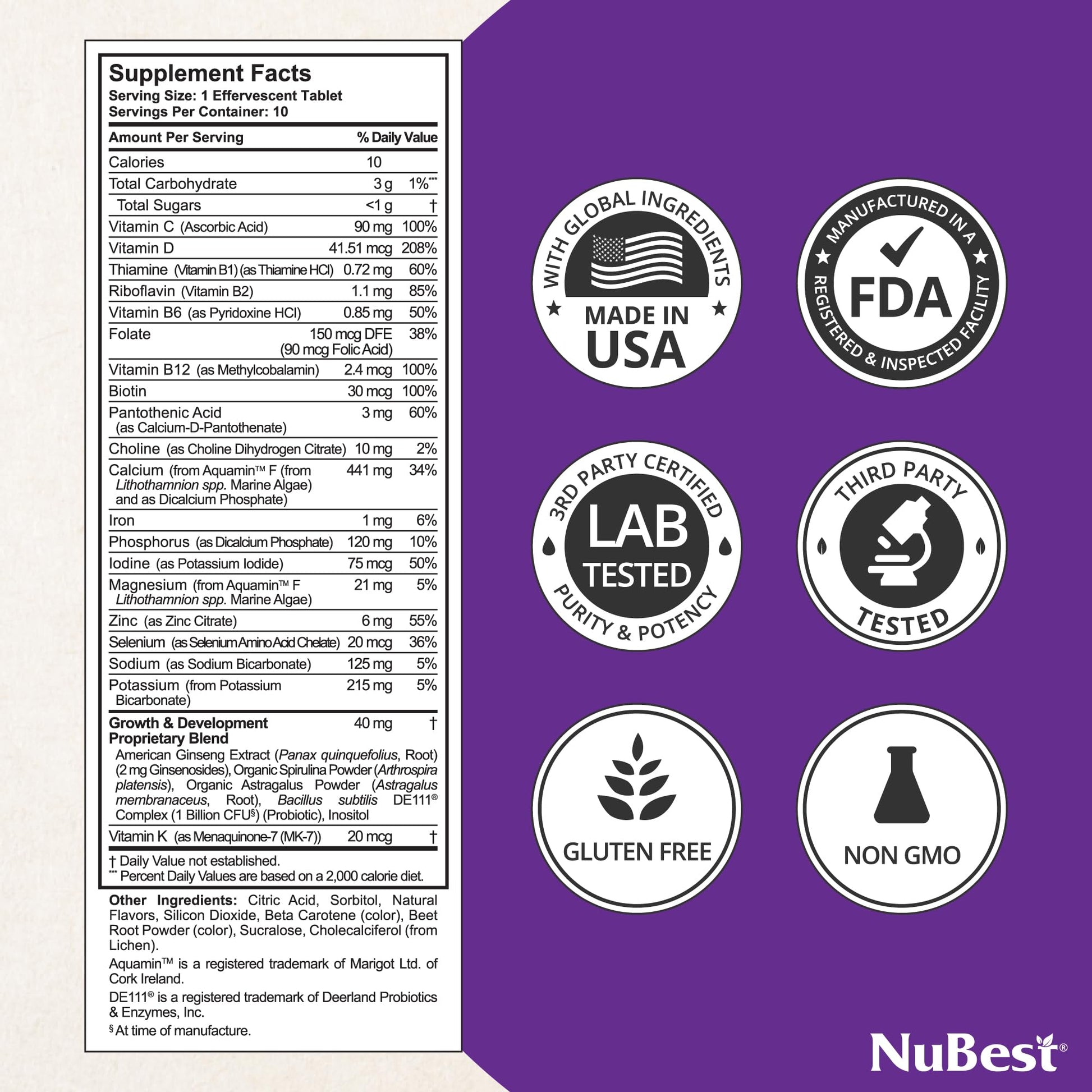 Paquete frontal multivitaminas NuBest Tall Fizzy