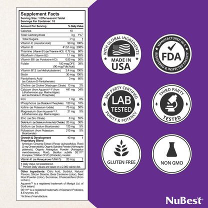 Paquete frontal multivitaminas NuBest Tall Fizzy
