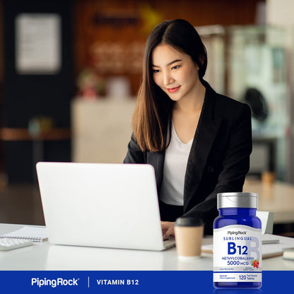 Paquete frontal vitamina B12 5000mcg Piping Rock color rosa