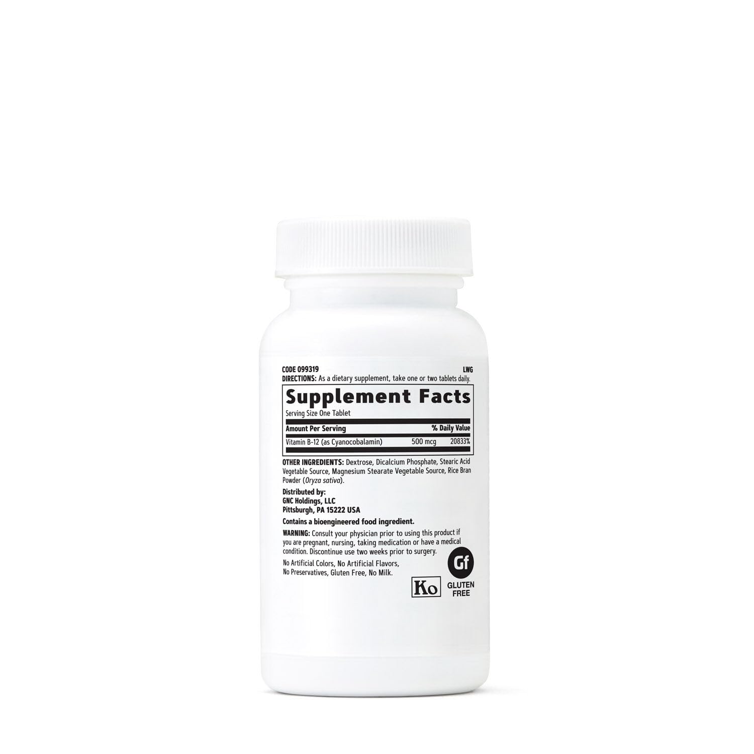 Paquete GNC Vitamina B-12 100 tabletas vegetales energía
