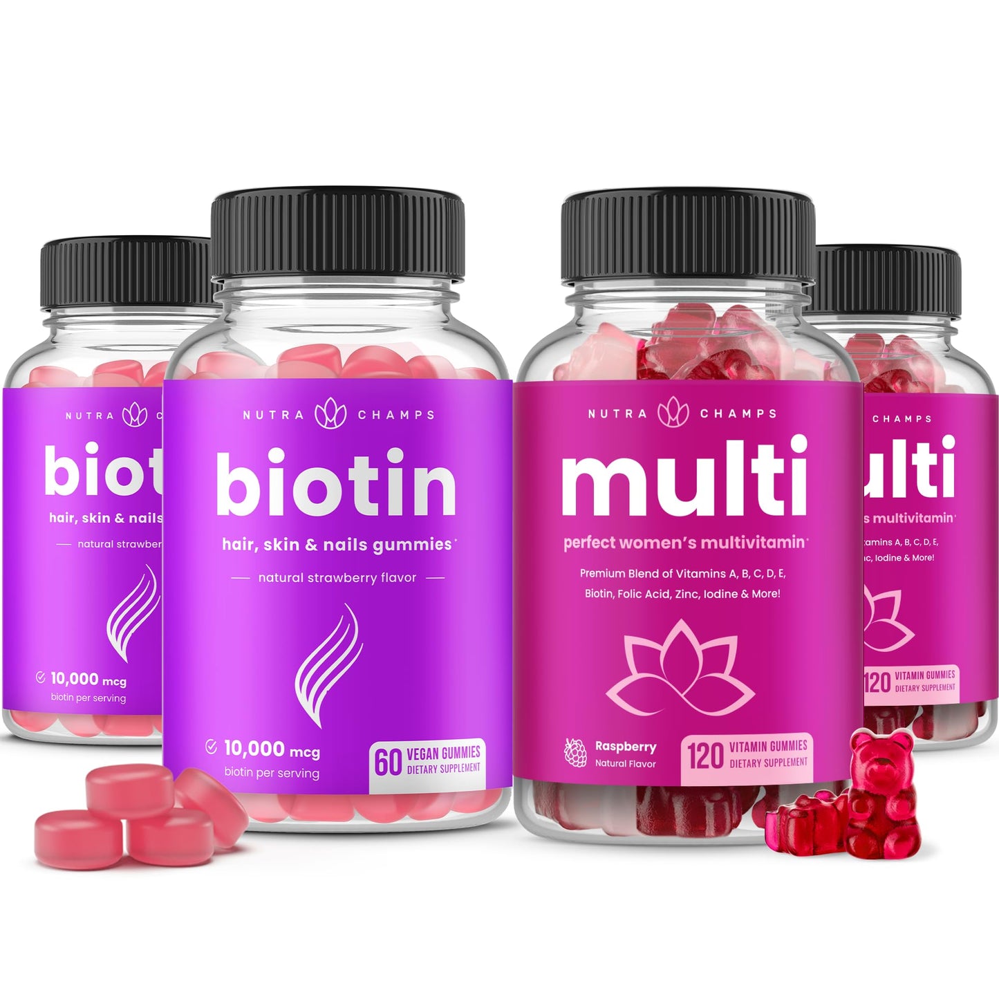 Paquete de gomas de biotina y multivitaminas NutraChamps