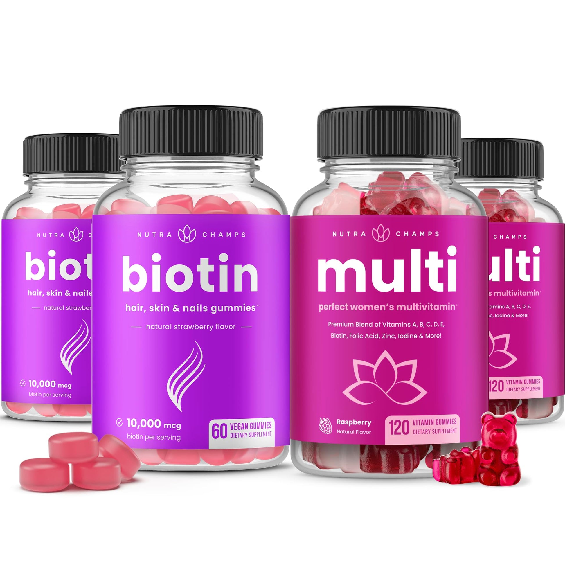 Paquete de gomas de biotina y multivitaminas NutraChamps