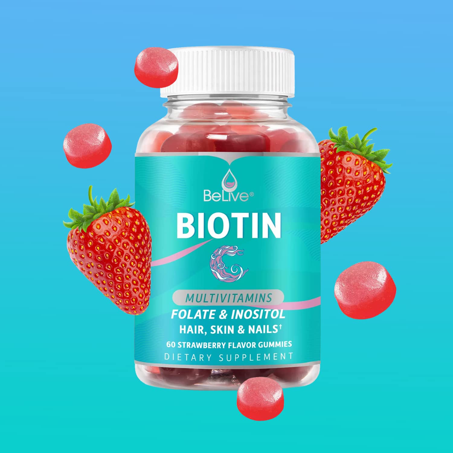 Paquete de gomitas BeLive biotina sabor fresa