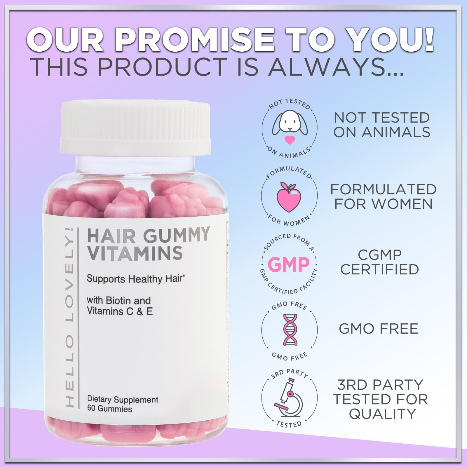 Paquete de gomitas Hello Lovely vitaminas para cabello 60 unidades