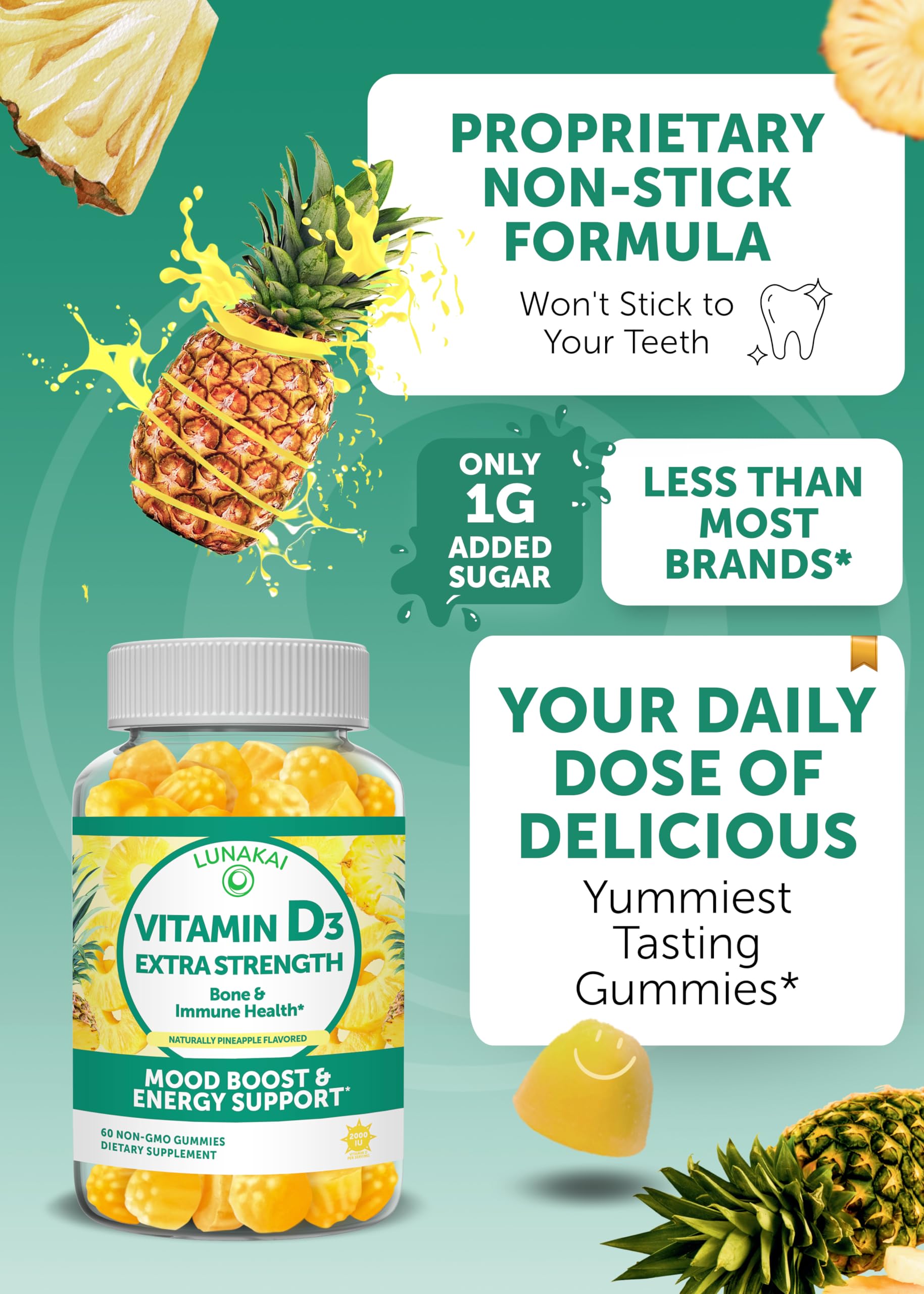 Paquete de gomitas Lunakai vitaminas d3 y e