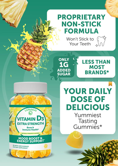 Paquete de gomitas Lunakai vitaminas d3 y e