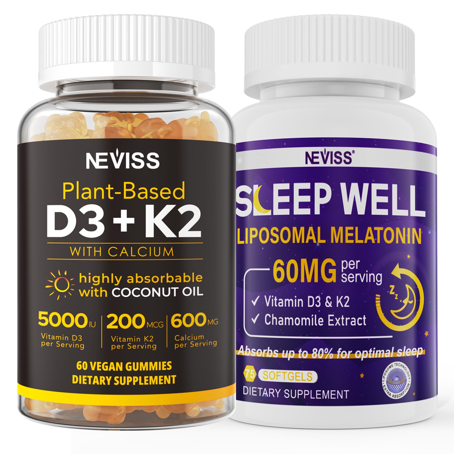 Paquete gomitas NEVISS con vitamina D3K2 y melatonina para adultos