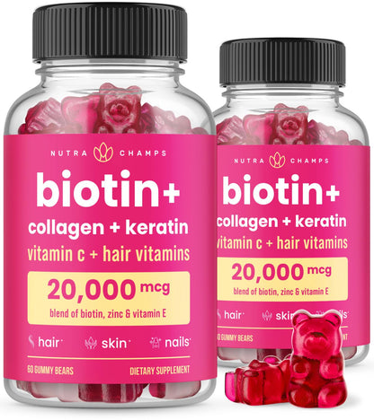 Paquete gomitas NutraChamps biotina colágeno queratina 120 unidades