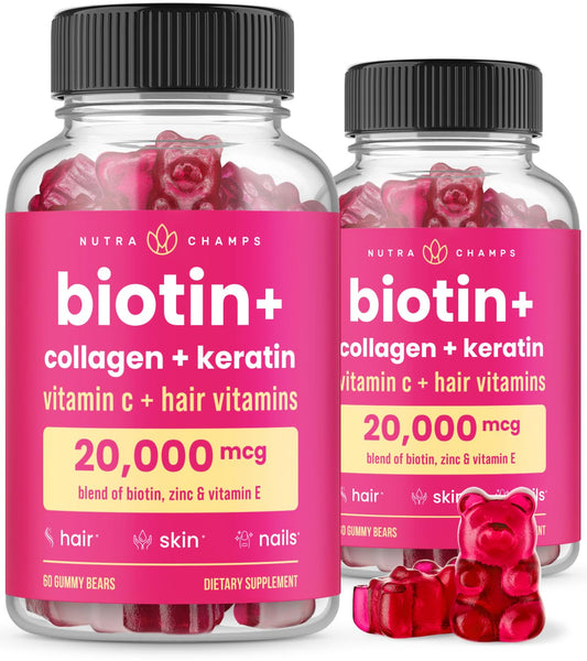 Paquete gomitas NutraChamps biotina colágeno queratina 120 unidades
