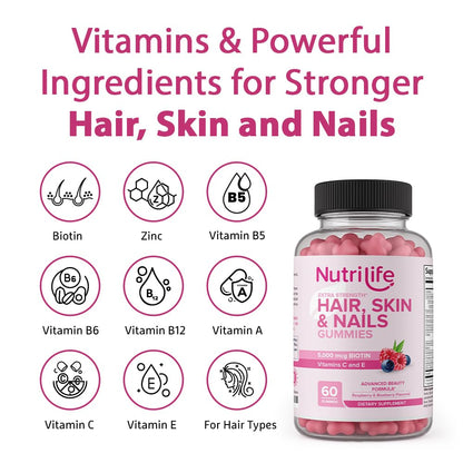Paquete único gomitas NutriLife para cabello piel uñas resistentes