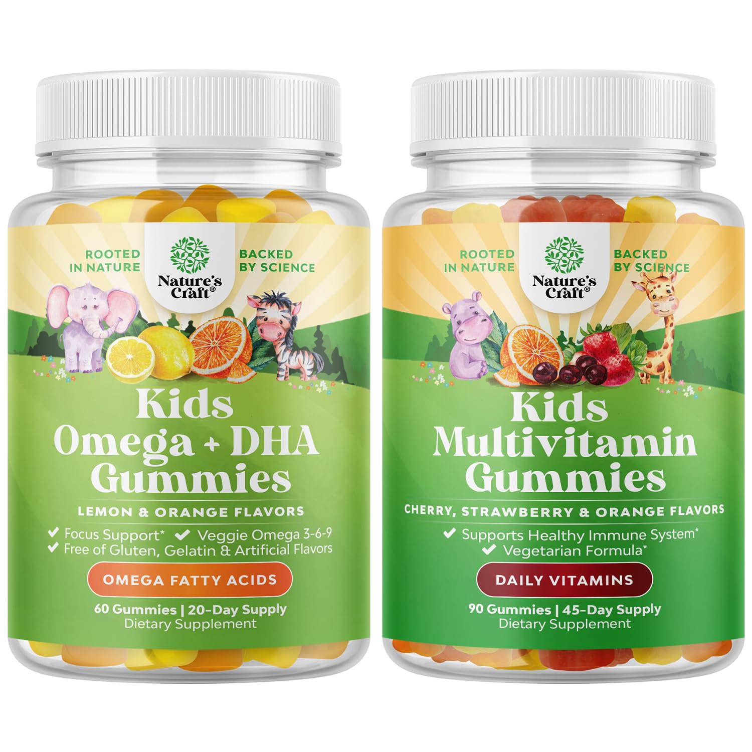 Paquete gomitas Omega 3 y multivitamínicas Natures Craft para niños