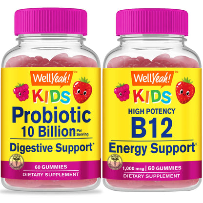Paquete de gomitas probióticas y vitamina B12 para niños WellYeah