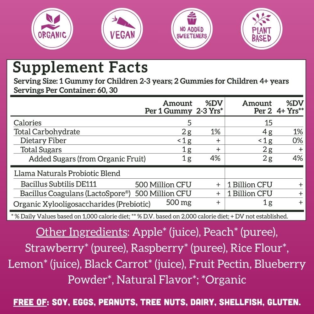 Paquete gomitas probióticos y prebióticos niños Llama Naturals