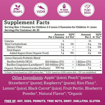 Paquete gomitas probióticos y prebióticos niños Llama Naturals