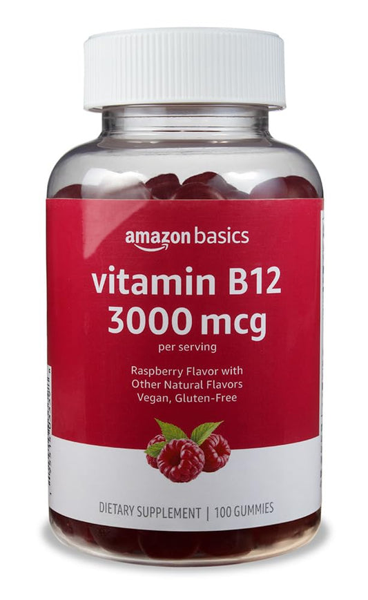 Paquete doble gomitas vitamina B12 Amazon Basics sabor frambuesa