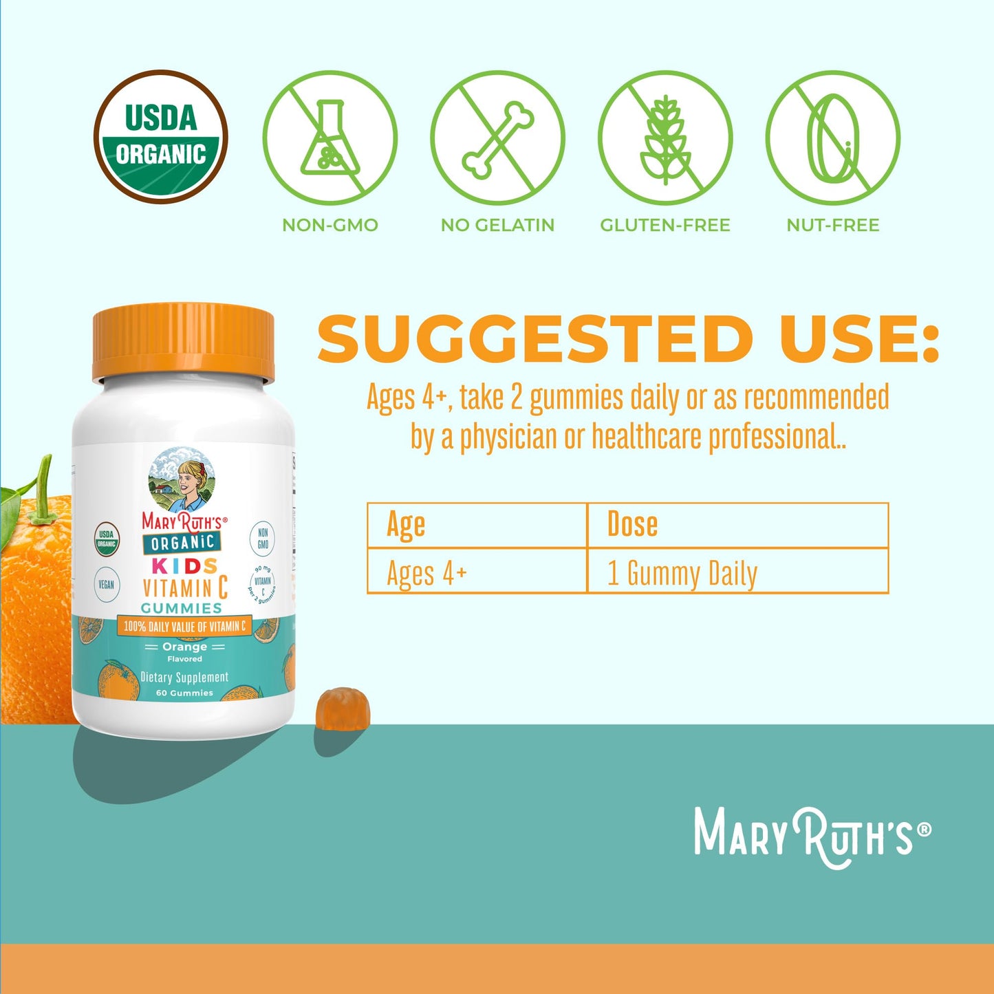 Paquete gomitas vitamina C veganas MaryRuth Organics niños