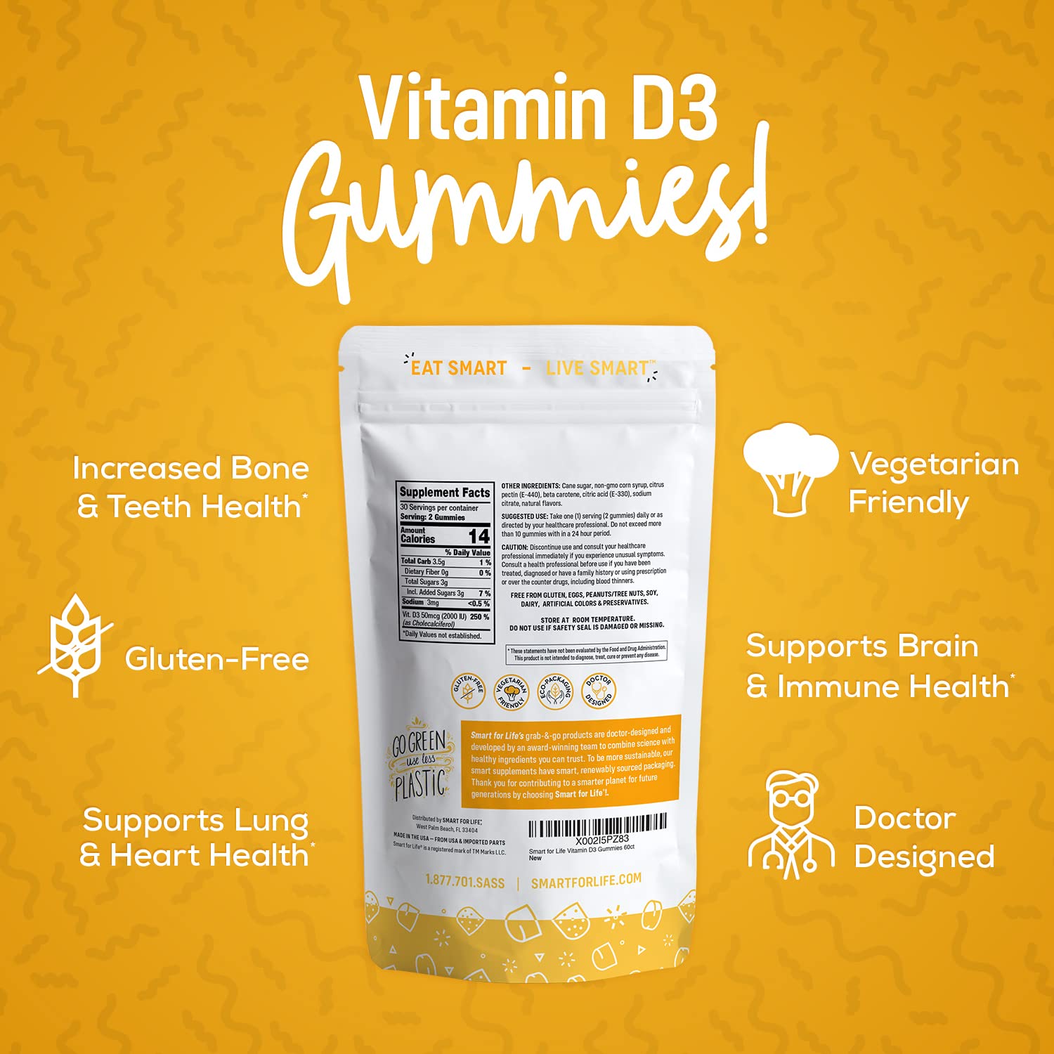 Paquete de gomitas vitamina D3 para apoyo de huesos y músculos