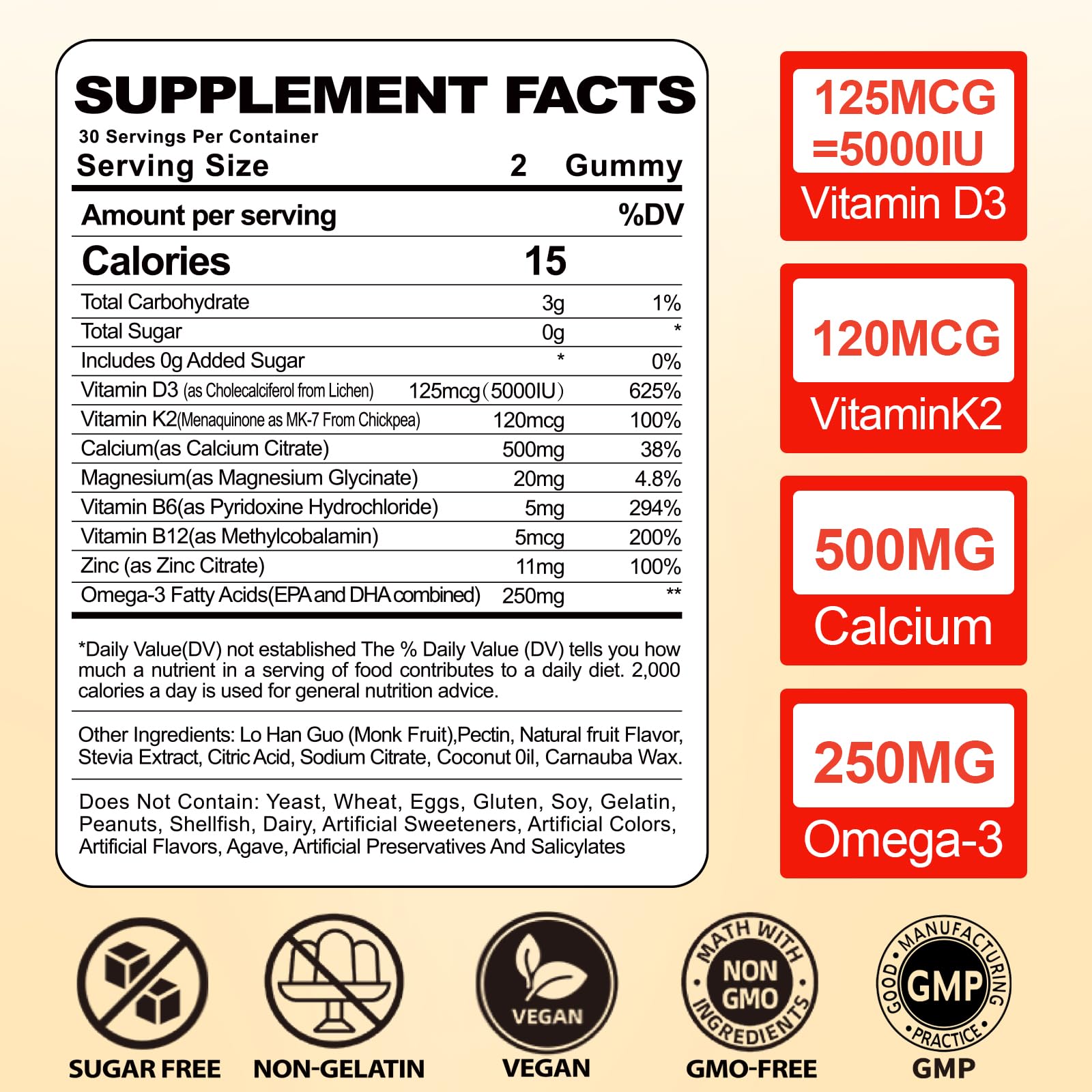 Paquete de gomitas vitamina D3 K2 con calcio y omega-3