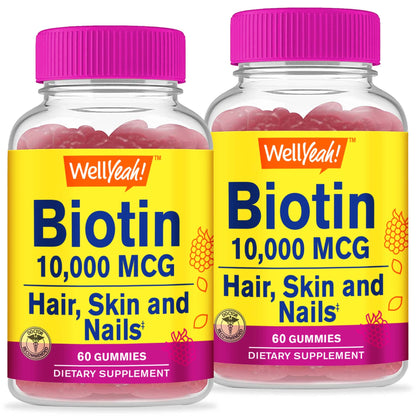 Paquete de gomitas WellYeah Biotina alta potencia 10000 mcg sabor frambuesa