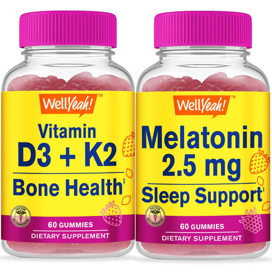 Paquete de gomitas WellYeah vitamina D3 K2 melatonina sin gluten