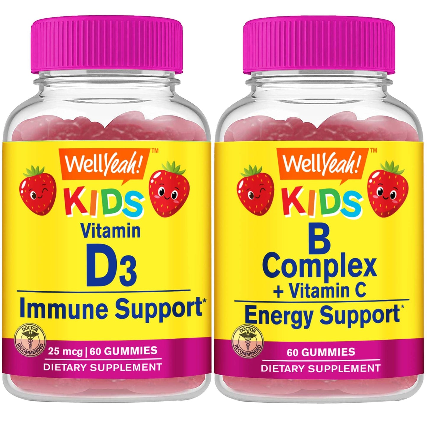Paquete de gomitas WellYeah vitaminas D3 y complejo B para niños