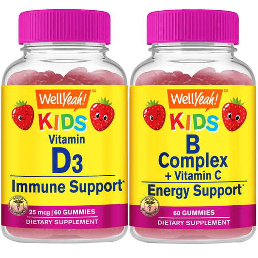 Paquete de gomitas WellYeah vitaminas D3 y complejo B para niños