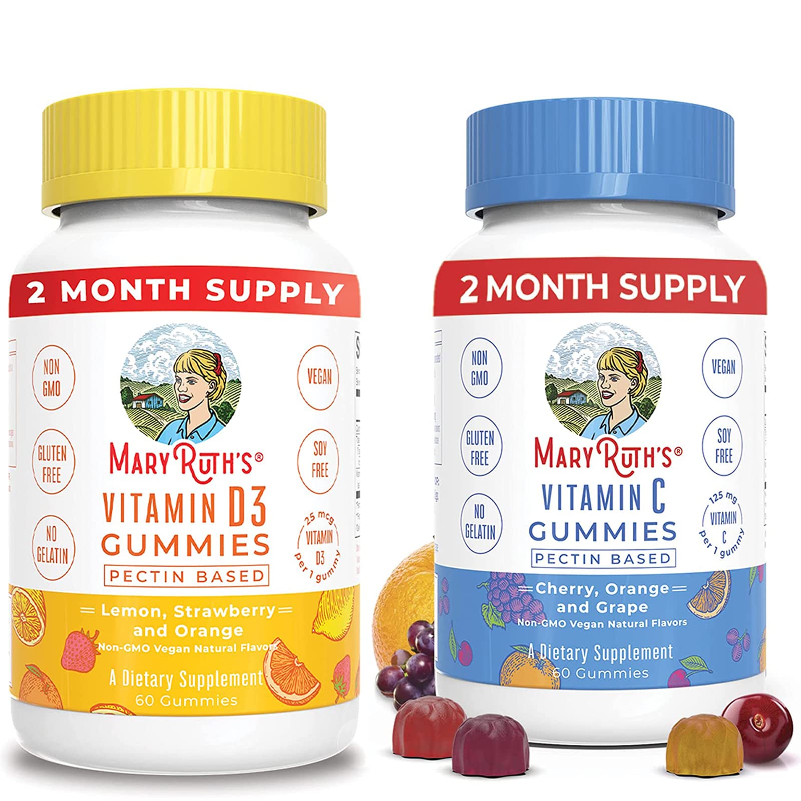 Paquete de gummies MaryRuth Organics vitamina D3 y C para niños