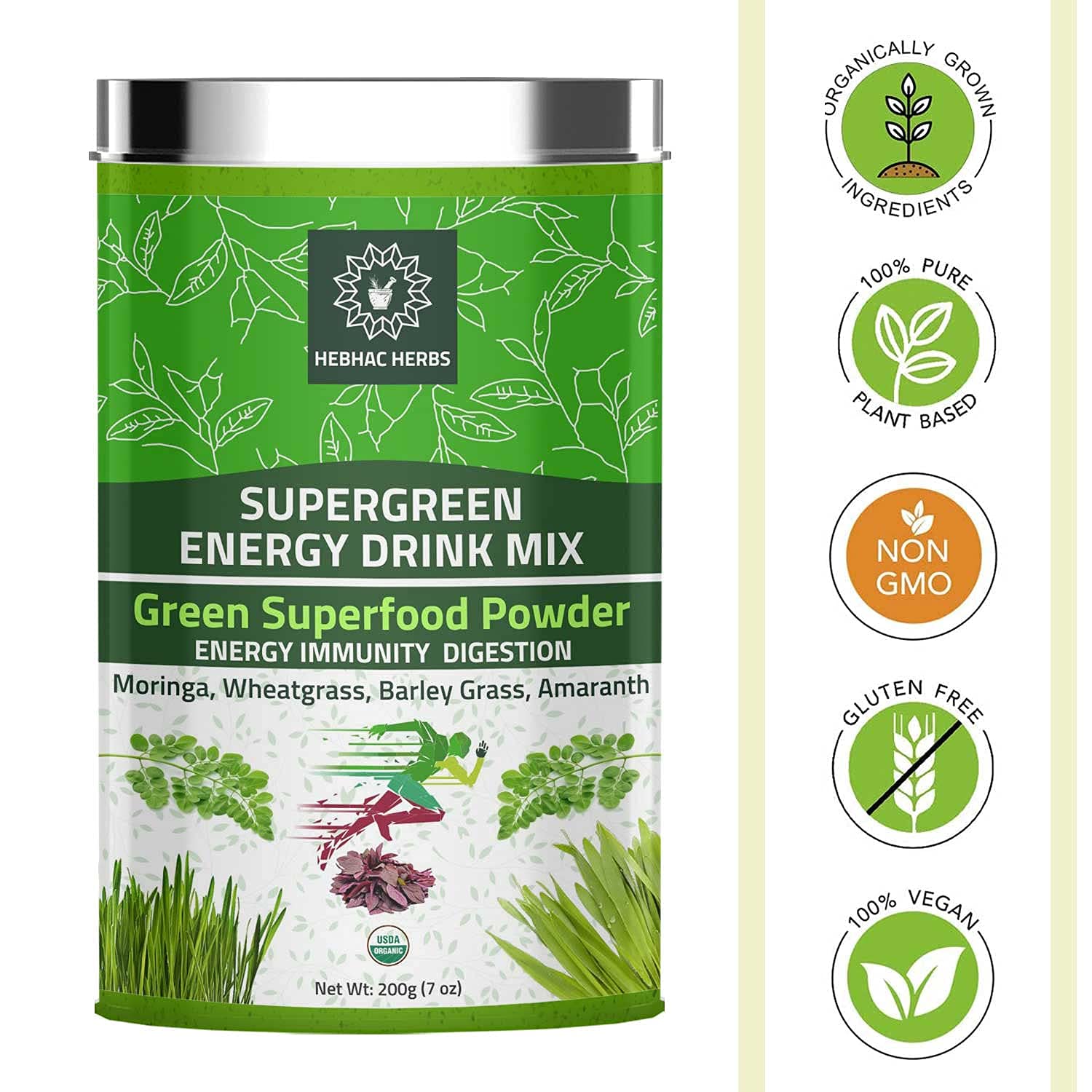 Paquete completo Hebhac Herbs Amla y polvo verde orgánico 200g