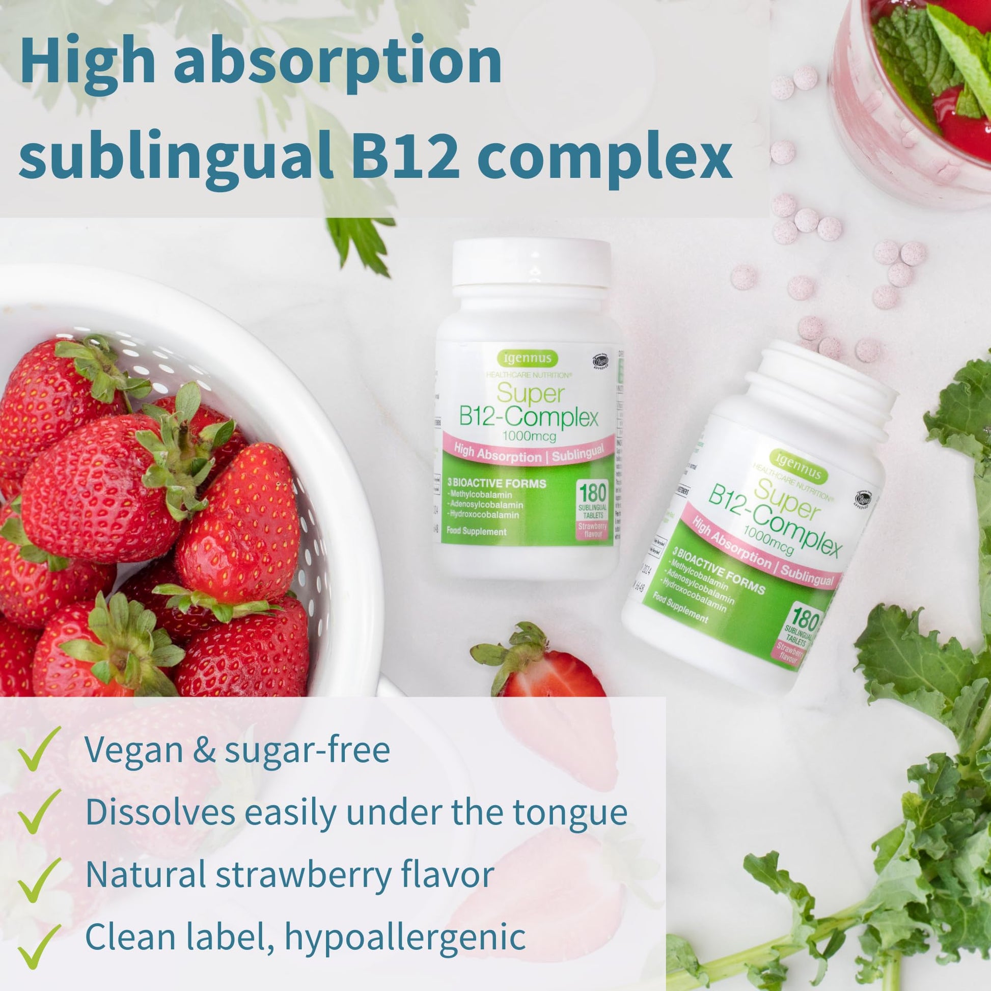 Paquete de Igennus vitamina b12 180 tabletas sublinguales