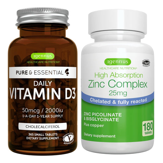 Paquete Igennus vitamina D3 y zinc complejo 365 tabletas