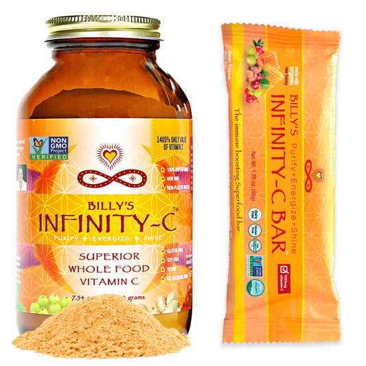 Paquete Infinity Greens con polvo de vitamina C y barras snack