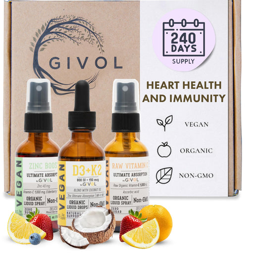 Paquete inmunidad GIVOL vitamina c cruda d3 k2 zinc líquido