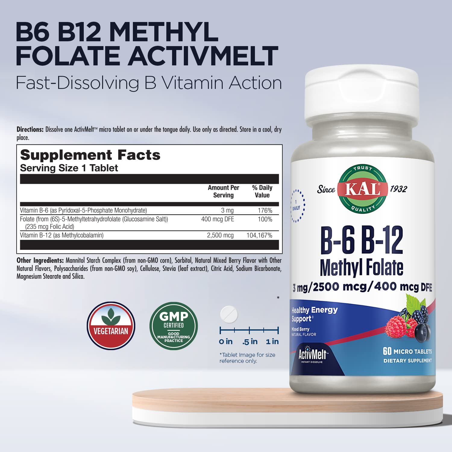 Paquete KAL vitamina B suplemento salud cardiaca y energía