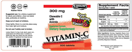 Paquete Landau caramelo vitamina c 300 mg sabor bayas 500 unidades