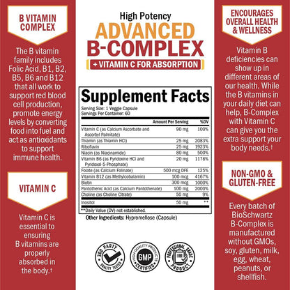 Paquete lateral complejo B y vitamina C BioSchwartz 60 cápsulas