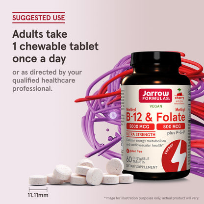 Paquete lateral Jarrow Formulas Metil B-12 y Metil Folato 800 mcg