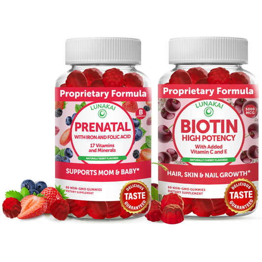 Paquete Lunakai biotina y prenatal gominolas 30 días