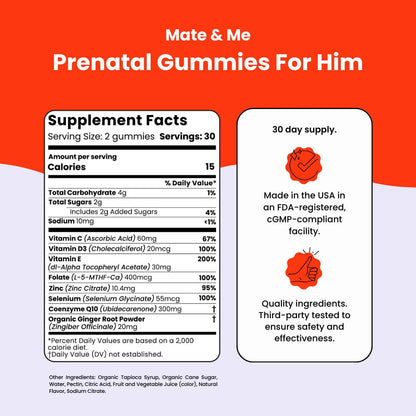 Paquete de Mate & Me gominolas vitamínicas para salud masculina