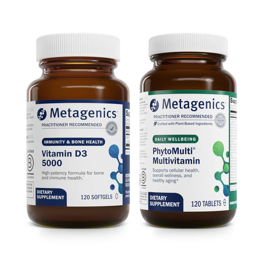 Paquete Metagenics D3 5000 y PhytoMulti sin hierro frascos