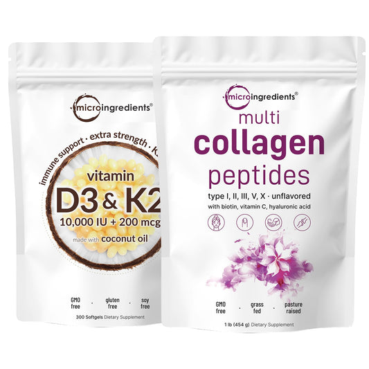 Paquete Micro Ingredients vitaminas D3 K2 y colágeno para salud
