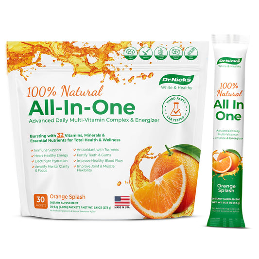 Paquete de multivitaminas Dr. Nick's All-in-One, sabor naranja.