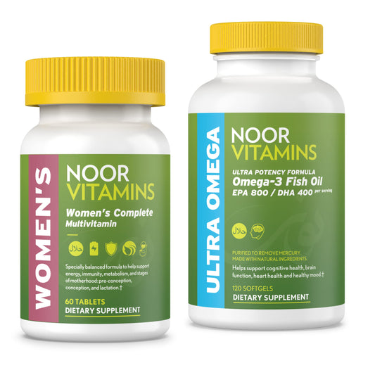 Paquete de multivitaminas para mujeres y omega Noor Vitamins