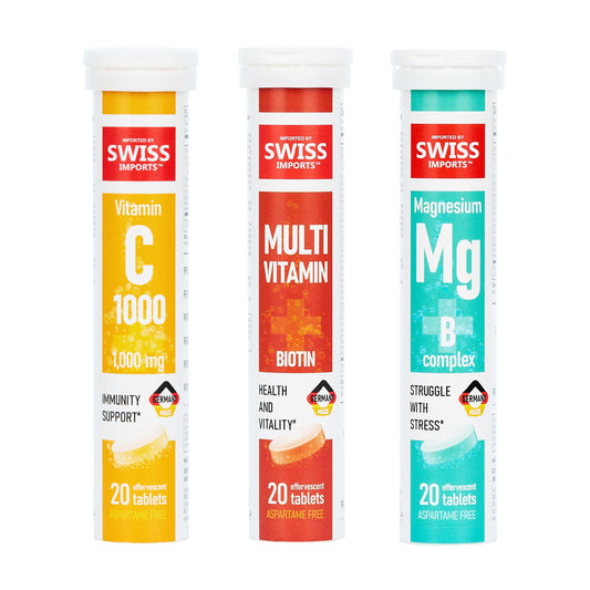 Paquete de Multivitaminas Swiss para salud y energía.